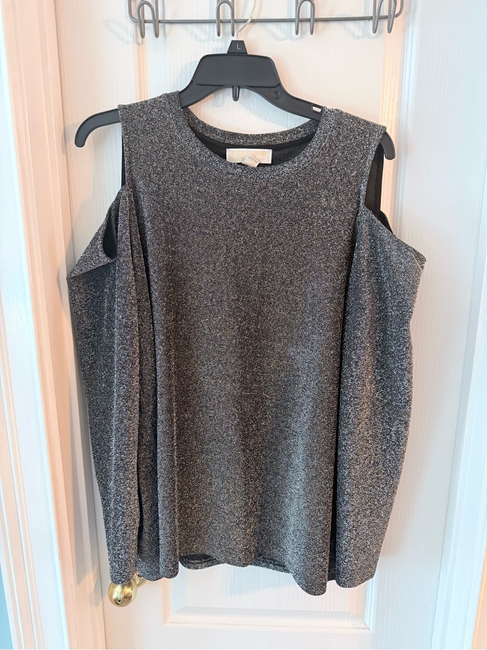 Michael Kors Cold-Shoulder Metallic Knit Top - Gray